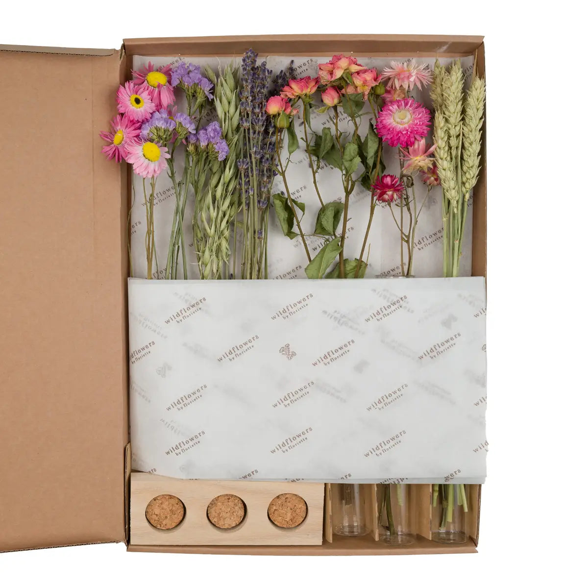 Trockenblumen in der Geschenkbox mit Vasen - Rosa